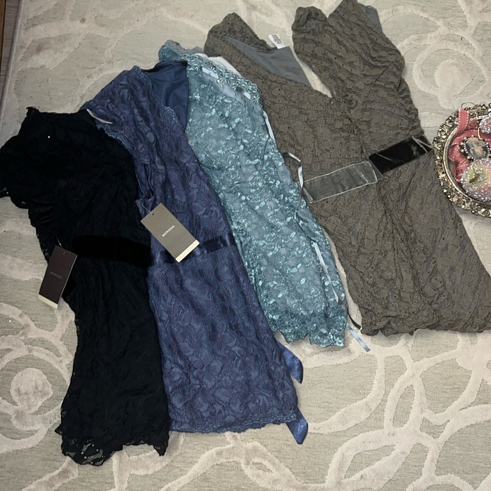 NWT/NWOT🌷MERONA🌷Bundle 5 black, blue, olive stretch lace bow front tops